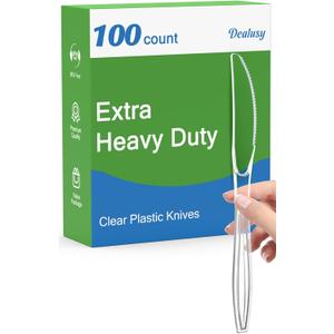 Dealusy 100 Count Extra Heavy Duty Clear Plastic Knives Disposable, BPA-Free, Heat Resistant, Solid and Durable Disposable Knives Bulk, Premium Plastic Knives heavy duty for Party Supply