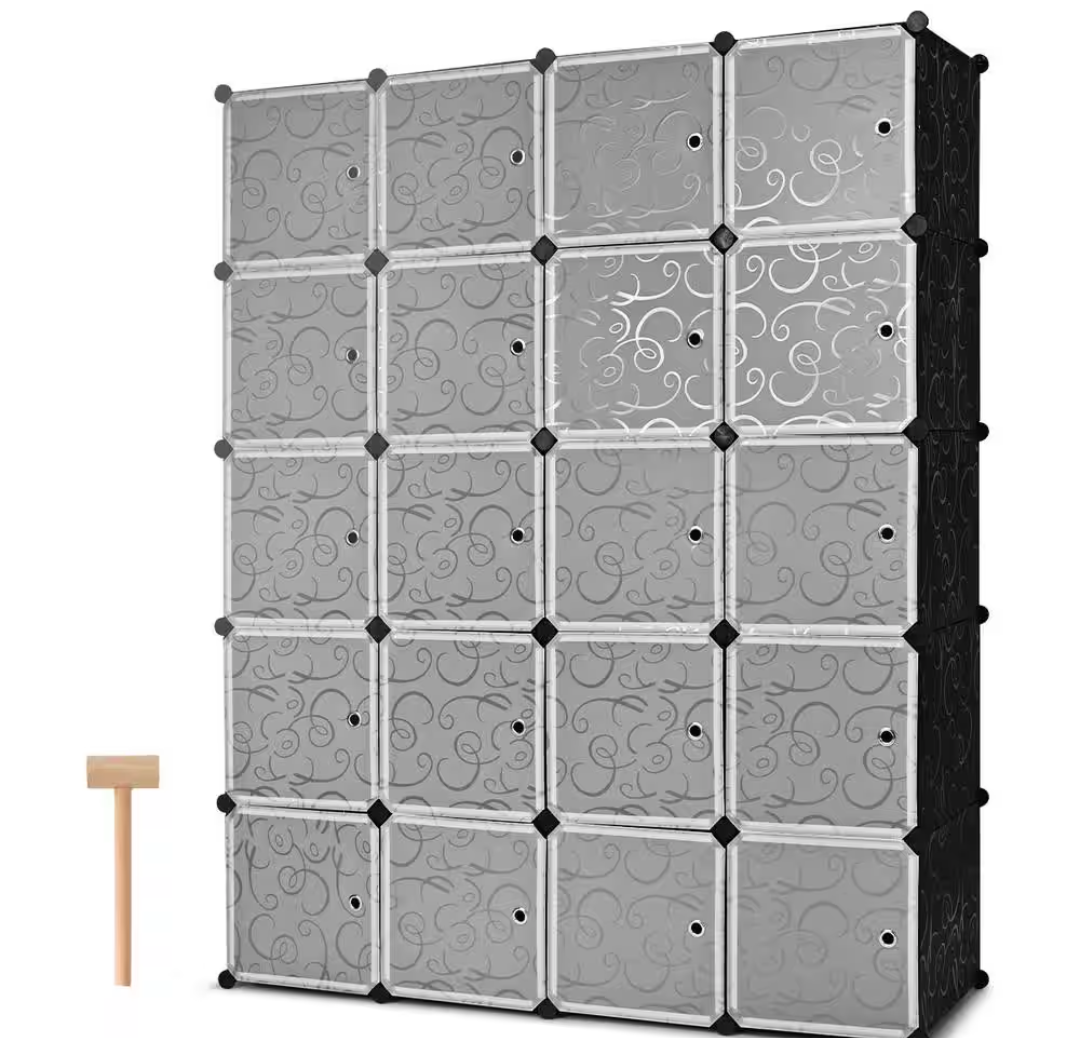 71 in. H x 57 in. W x 18.5 in. D Black Polypropylene Portable Closet with 20-Cubes