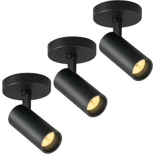 12W LED Ceiling Spotlight 5CCT 2700K/3000K/3500K/4000K/6000K Selectable Dimmable spot Lights Indoor CRI90+ Adjustable Flush Mount Lights Fixture 24 Accent Lighting Black 3 Packs