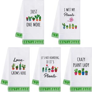 R HORSE 5Pcs Funny Kitchen Towels - Succulent Cactus Plant Kitchen Dishcloth Green Theme Absorbent Cleaning Dishcloth Bar Hilarious Hand Towel Gift for Housewarming Plant Lover Lady Women
