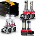 Compatible for Honda Civic Fog Light Bulbs 2016 2017 2018 2019 2020, 9005 High Beam H11 Low Beam H8 Fog Bulbs Combo Kit, 6000K White 600% Brightness, Plug n Play, Pack of 6