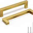 homdiy 4.5 Inch Gold Cabinet Pulls 6 Pack Brushed Brass Cabinet Pulls Gold Kitchen Handles Square Cabinet Hardware for Cupboard Doors