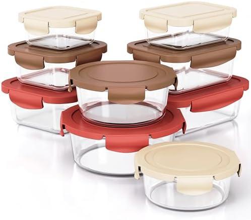 STARLATTA 8pcs Glass Food Storage Containers with Lids, Kitchen Large Lunch Fruit Sandwich Storage Containers for Fridge, BPA-Free, Dishwasher&Microwave Safe, Leak-Proof for Meal Prep