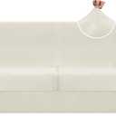 ZNSAYOTX Oversized Velvet 3 Piece Couch Cover with 2 Extra Large Seat Cushion Covers Stretch Sofa Cover for 2 Cushion Couch Thick Soft Loveseat Sofa Slipcover (Beige),72"-92"(2 Cushions)