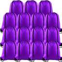 PLULON 15 Pcs Purple Drawstring Bags Drawstring Backpack Bulk, String Backpack Cinch Sack Sport Gym Backpack Bags for Yoga Traveling Outdoor Sports