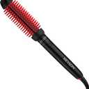 REVLON SmoothStay Coconut Oil Infused Heated Styling Brush, 1 Inch Thermal Round Curling Tool, Silicone Bristles, Adjustable Temperatures, Shiny Voluminous Finish, Black/Red