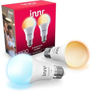 innr Smart Light Bulbs, A19 Zigbee, Works with Philips Hue* and Alexa (Bridge Required), Warm to Cool White, Dimmable, E26 LED Bulb 75 Watt, Soft White Light, 1140lm, 2-Pack