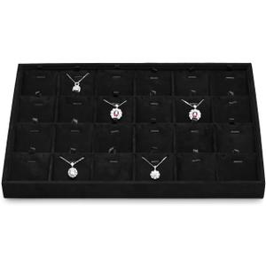 Black Jewelry Necklace Display Tray 24 Grids Pendant Earrings Necklace Organizer Display Showcase Microfiber Jewelry Storage Tray