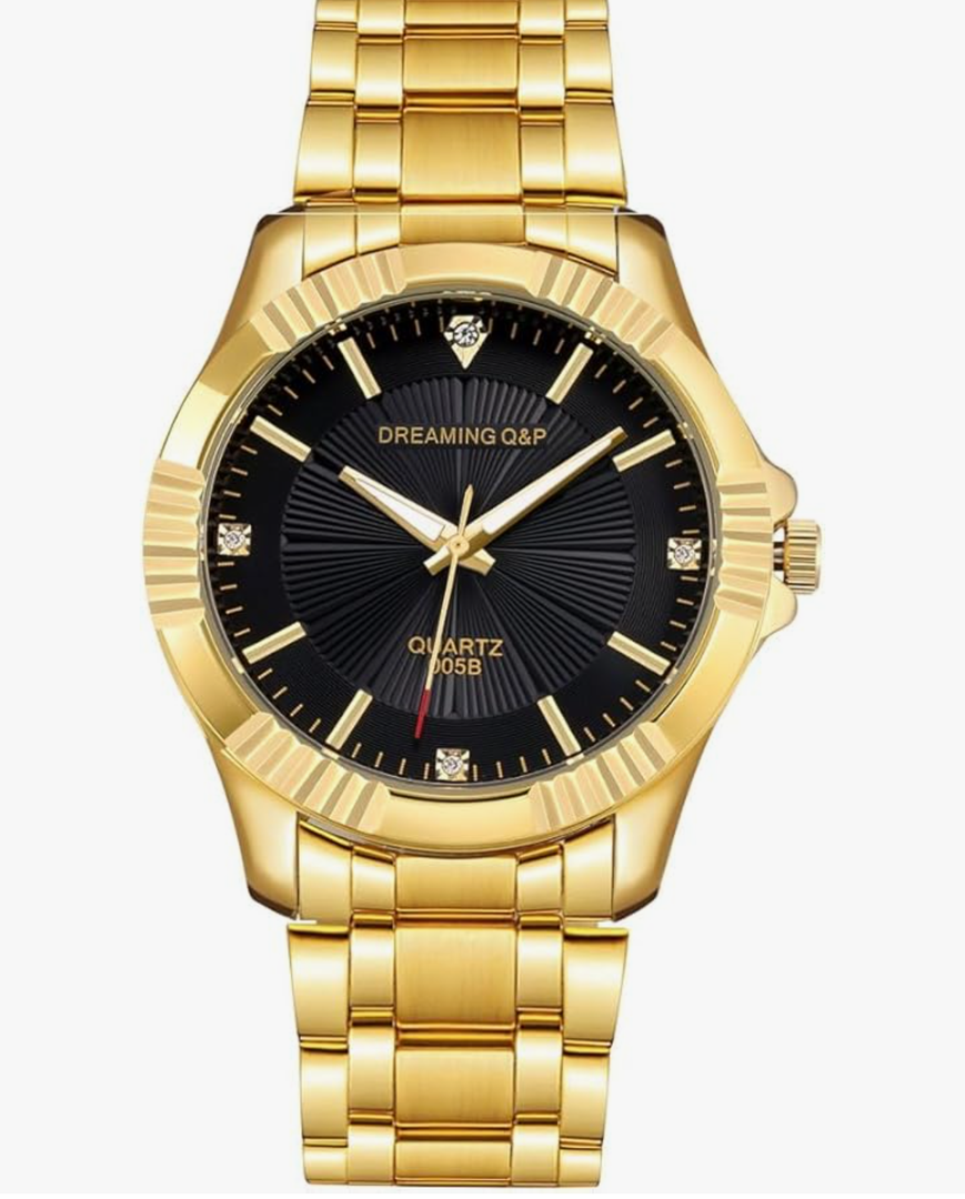 DREAMING Q&P Fq-005 Classic Style Gold Stainless Steel Mens Wrist Watches with Crystals for Man