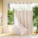 Gibelle Long Shower Curtain 72x80, Waffle Weave Bathroom Shower Curtain with Snap-in Fabric Liner Set, No Hooks Needed, Hotel Style with Mesh Top Window, Blush Pink
