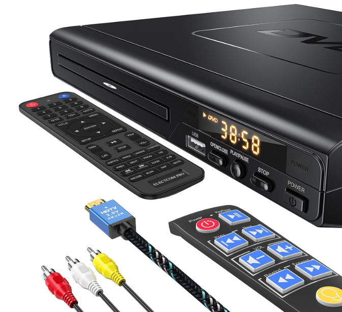 DVD Players for TV with HDMI, DVD Players That Play All Regions, Simple DVD Player for Elderly, CD Player for Home Stereo System, Included HDMI and RCA Cable, with Big Buttons Remote Control