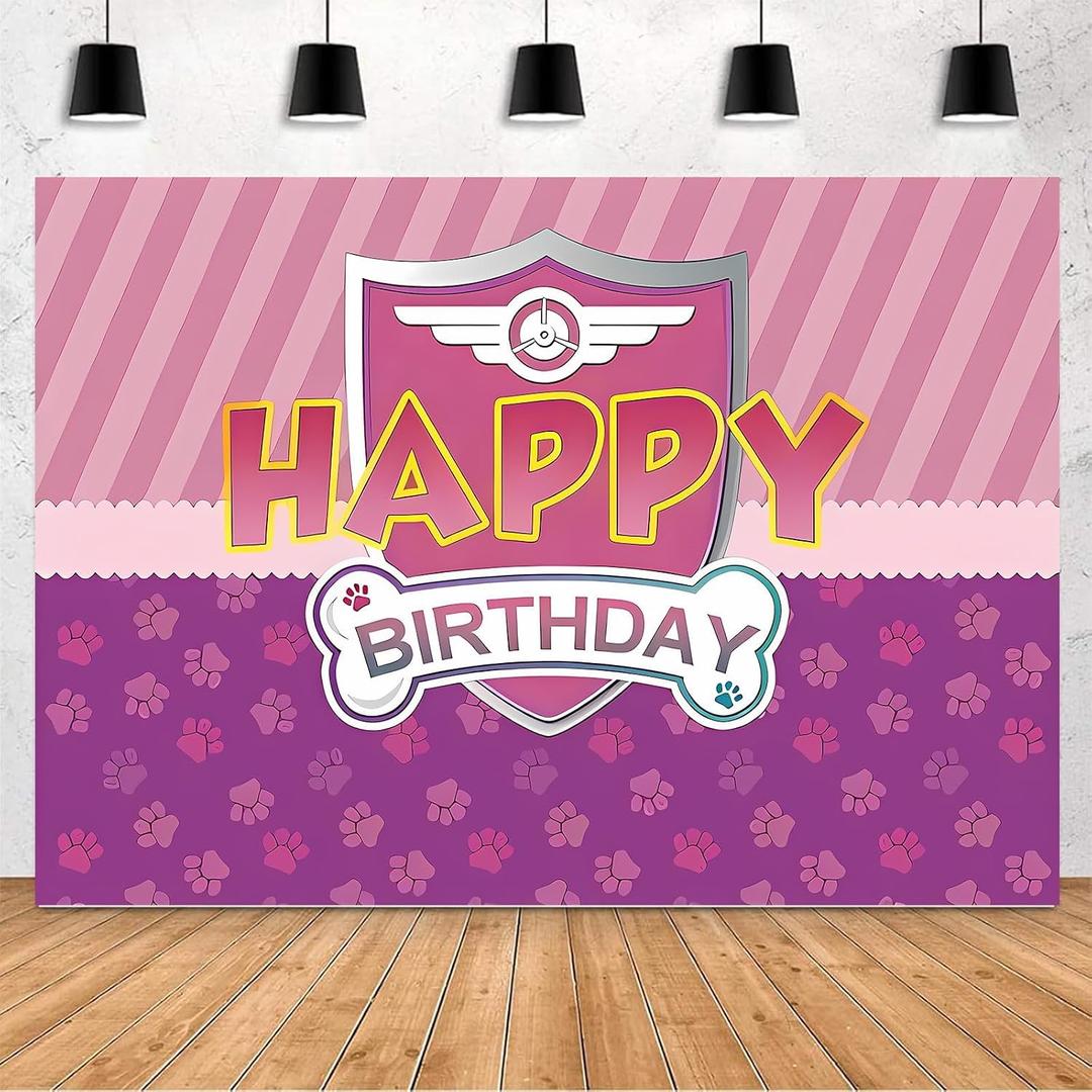 Cartoon Paw Print Birthday Backdrop Happy Birthday Backdrop Banner Poster Dog Theme Party Cartoon Photography Background Kids Boys Girls Birthday Party Decorations 7x5ft