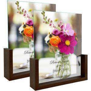 RLAVBL 8x10 Picture Frame Set of 2, Rustic Glass Photo Frames with Base for Tabletop Display