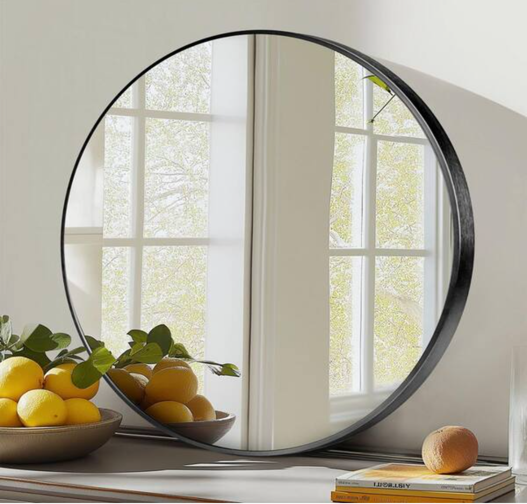 JOINSUN 30 Inch Round Mirror, Black Metal Frame Wall Mirror for Entryway, Bathroom, Vanity, Living Room, Modern Circular Mirro