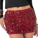 MakeMeChic Women's Sequin Sparkle Mini Skirt Glitter Low Waist Party Y2k Bodycon Skirts (Large, Burgundy)