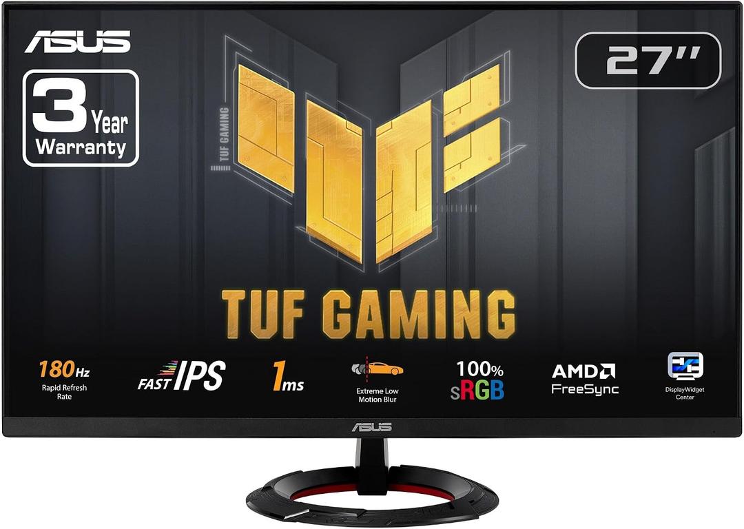 ASUS TUF Gaming 27” 1080P Monitor (VG279Q3R) - Full HD, 180Hz, Fast IPS, Extreme Low Motion Blur, 1ms, FreeSync, Variable Overdrive, Shadow Boost, Eye Care, 100% sRGB