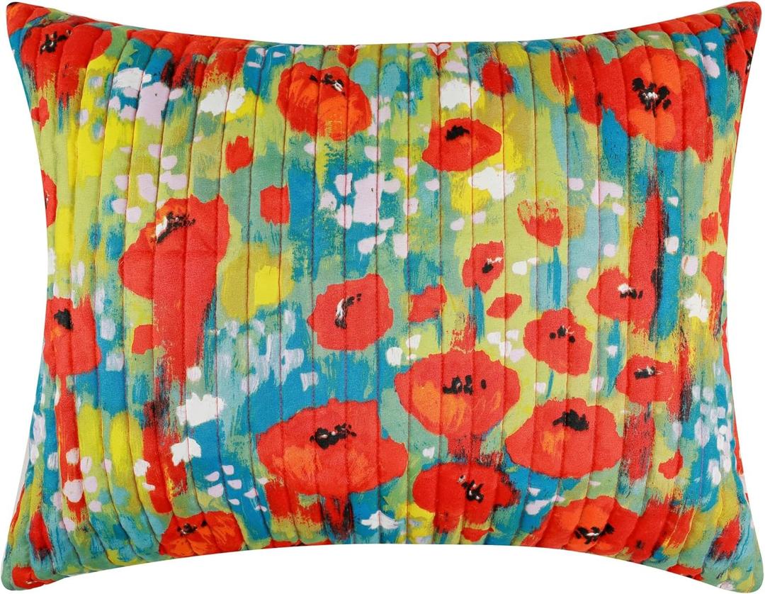 Greenland Home Fashions Poppies Modern Floral Quilted Pillow Sham, Standard, Red (36" x 20" (Pack of 1))