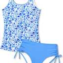 TyeSmo Girls Swimsuits Size 14-16 Two Piece Tankini Square Collar Teen Swimsuits for Girls 14-16 Bathing Suit for Teens Cross Back Girl Bathing Suits Size 14 16 Floral Swimwear with Bottoms