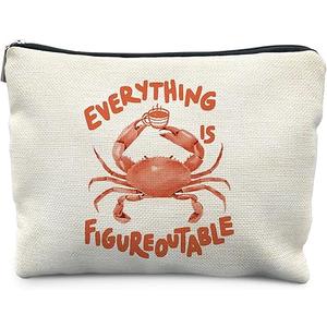 Everything Is Figureoutable Inspirational Crab Beach Makeup Bag, Inspirational Gifts Cosmetic Bags for Women, Positive Affirmations Makeup Pouch, Motivational Crab Gifts Zipper Pouch