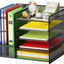 Marbrasse Desk Organizer with File Holder, 5-Tier Paper Letter Tray Organizer, Mesh Desk Organizers and Accessories with Magazine Holder, Desktop Storage for Office Supplies (Black)