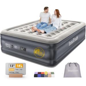 InnoTruth Air Mattress Queen with Built in Pump, Inflatable Mattress Blow up Mattress, Family Choice Award Winner, 18" Colchones Inflables Foldable Air Bed for Guest & Home, Ideal for Camping, 650lbs