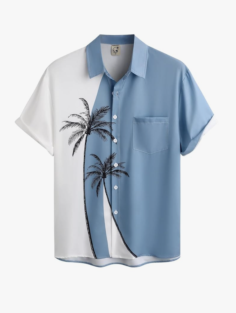 Hardaddy Men's Hawaiian Shirt Short Sleeves Coconut Printed Button Down Summer Beach Casual Shirts, Size Large, Blue 