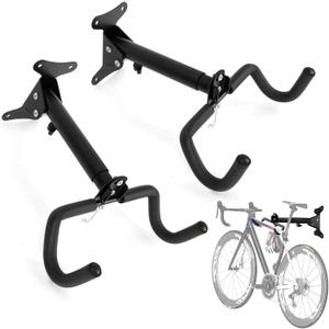 PSLER 2pcs Bike Wall Mount Hanger - Wall Mount Handbar, Adjustable & Extendable Horizontal Bike Rack Holder for Mountain/Road/Hybrid Bikes, Space Saving Garage Storage Hook, Easy Install