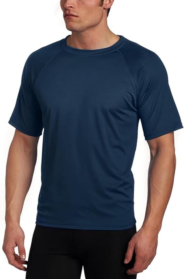 Surf Men's Swim Shirt with Short Sleeves UPF 50+ Rash Guard Quick-Dry Fabric (Large, Navy)