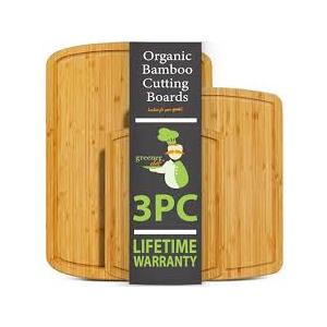 Bambusa Collection Bamboo Cutting Boards for Kitchen, Wooden Cutting Board Set of 3, Natural, Organic & Food Safe Surface, Reversible Large, Medium & Small Wooden Chopping Boards with Juice Grooves