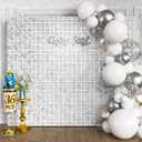 Qcity Matte White Sequin Wall Backdrop 36PCS, Black Back Not See-Through Design, Square Sequin Glitter Backdrop Panel, Perfect for Outdoor Events, Birthdays, Wedding and Party Decoration