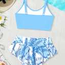 Girls Swimsuits Size 10-12 Girls Bathing Suits Size 10-12 Tropical Print Criss Cross Bikini Set with Ruffle Hem Bathing Suits for Girls 10-12 Two Piece Light Blue