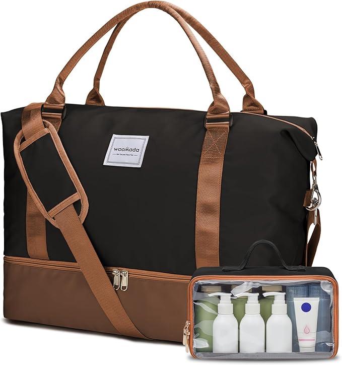 WOOMADA Weekender Overnight Bag for Women, Carry on Shoulder Travel Duffel with Shoes Compartment,Gym Bag with Toiletry Bag 