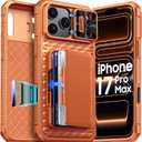 for iPhone 17 Pro Max Case Wallet, Built-in Card Holder (4-5 Cards), RFID Blocking,Camera Control Button, Slide Camera Cover, Shockproof Rugged Phone Case for iPhone 17 Pro Max, Cosmic Orange