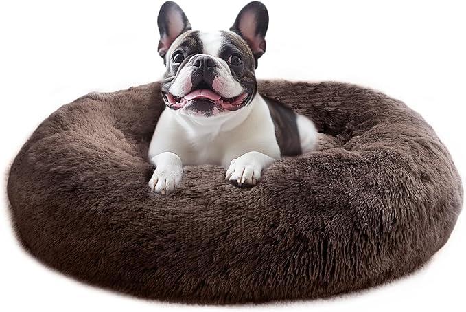 JOLLYVOGUE Calming Small Dog & Cat Bed for Indoor Cats  20 inches Washable Donut Bed for Kittens & Puppies, AntiAnxiety Round Fluffy Plush Pet Beds (Fits up to 15 lbs)