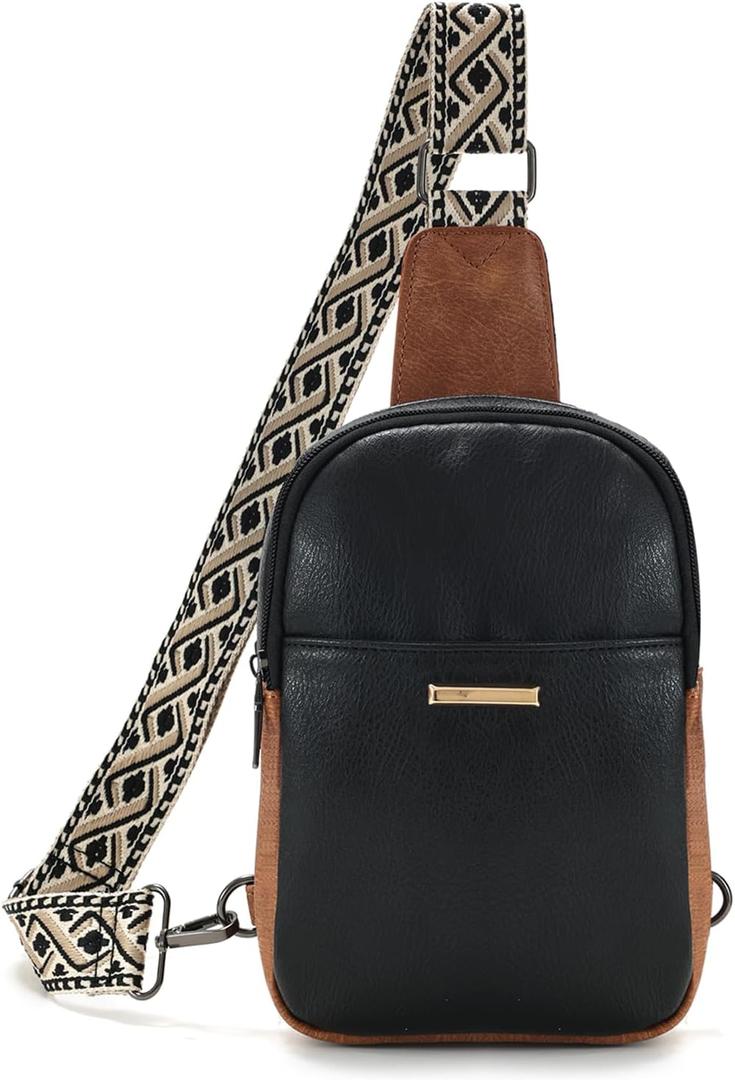 Small Sling Bag for Women Women's Leather Crossbody Bag (F Black)