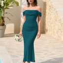 KUTUMAI Off The Shoulder Maxi Long Dress Corset Ruched Bodycon Cocktail Formal Wedding Guest Dresses for Women (Blue, L)