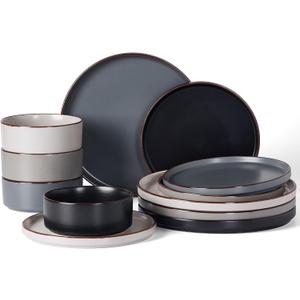 Famiware Nebula Ridge Stoneware Dinnerware Sets, Plates and Bowls Sets for 4, 8 Pieces Dishes Set, Microwave and Dishwasher Safe Kitchen Plates, Multi-color