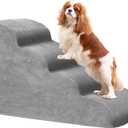 Dog Stairs for Small Dogs, High Density Foam Dog Steps, Extra Wide Non-Slip Pet Ramp for High Beds Or Couch, Soft Doggie Ladder for Dogs Injured, Older Pets, Small Cats (Fleece-Gray, 4 Steps)