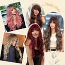 Blonde Wig with Bangs Long curly wavy Wig for Women Ombre wig with Brown root skin-friendly synthetic fiber for festival holiday Use 26IN