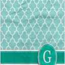 3D Rose Letter G Aqua Blue Quatrefoil Pattern Teal Turquoise Mint Monogrammed Personal Initial Towel, 15" x 22"
