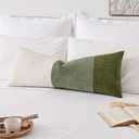 Kevin Textile Spring 14x36 Inch Long Lumbar Cover 1 Pack Three-Colour Patchwork Soft Textured Waterproof Rectangle Cushion Elegant Accent Pillows for Couch Sofa Chair Bed Indoor Outdoor Green