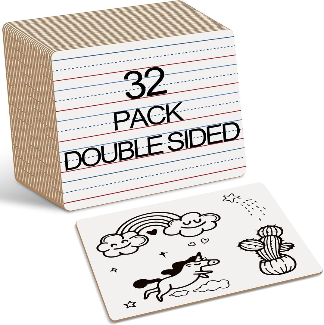 Dry Erase Boards 32 Pack, Double Sided Small Whiteboards with Lines for Kids, Students, Teacher & Classroom Pack, 9"x12" Mini Individual White Boards Lined for Writing Math English Practice