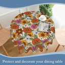 70s Retro Floral Round Tablecloth 60" Diameter for Indoor and Outdoor, Daisy Waterproof Table Cloth Cover Decorative for Party Holiday Dining Tabletop Home Decor