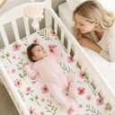 Bassinet Sheets 33x20 for Baby Delight, Newton,Airclub,Maxi Cosi,Angelbliss,Dream on Me,Mika,Harppa,Amke,ezebaby Rectangle Bassinet Mattress - Pink Floral 3 Pack Girl