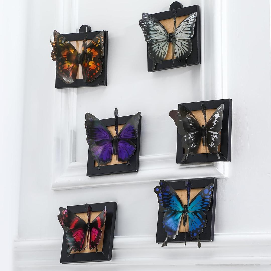 6 Sets Halloween 3D Artificial Butterfly Wall Decor Gothic Double Layer Butterfly Tables Centerpieces Decorations with Wooden Shadow Box for Home Bedroom Living Room Gallery Accent