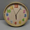 Topkey 12" Wooden Look Wall Clock Silent Non-Ticking 3D Numbers Colorful Decorative Round Clock for Living Room, Bedroom and Office Battery Not Included - Light Brown