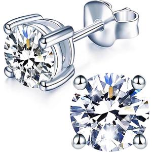 YODEWA 1/2/3ct Moissanite Stud Earrings for Women 925 Sterling Silver Hypoallergenic Butterfly Back 1 Pair DEF Color Lab Created Brilliant Round Moissanite Earrings