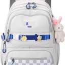 Cute School Backpack for Girls Kawaii Large Bookbag Kids Teens Elementary Middle School Preppy Aesthetic Book Bag (White)
