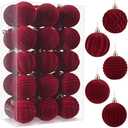 Velvet Christmas Ornaments Balls, 2.36 Inch Flocked Red Shatterproof Baubles with Hanging Strings, Elegant Velvet Ball Ornaments for Xmas Tree, Holiday Party & Home Décor (Red)