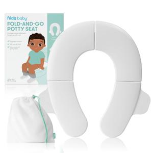 Frida Baby Fold-and-Go Portable Potty Seat for Toilet, Foldable Travel Potty Seat for Toddler, Fits Round & Oval Toilets, Non-Slip Base, Handles, Includes Free Travel Bag, White 